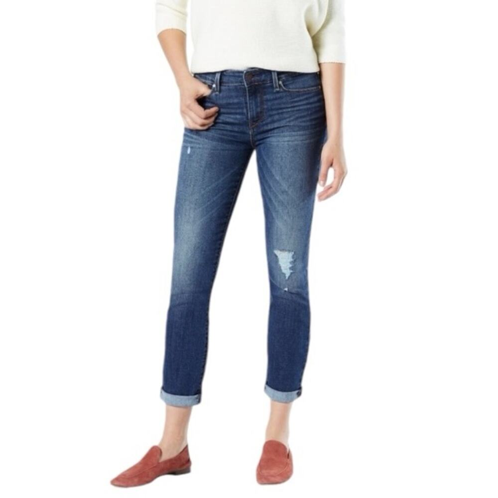 Levi’s Signature Slim Cuffed Jeans Size 12 Medium Wash Distressed Cropped